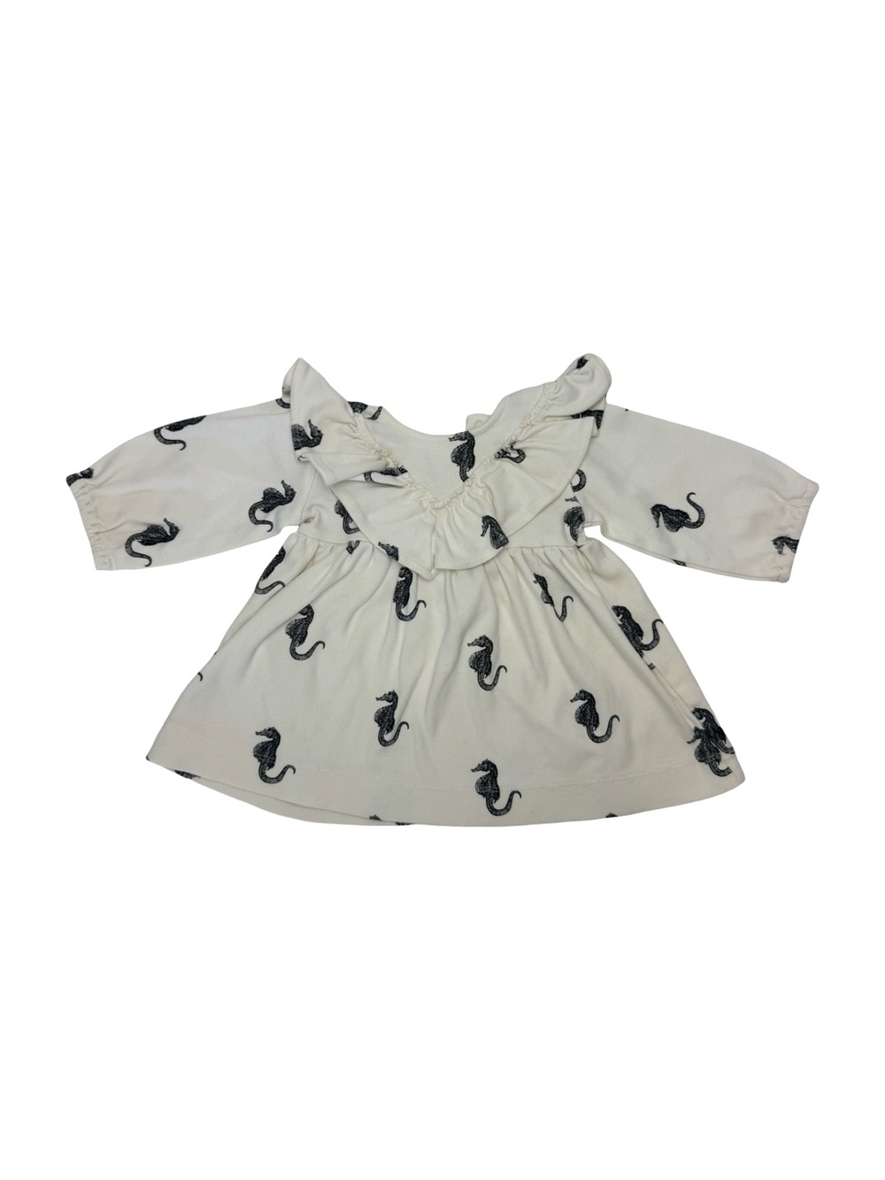 Kate Quinn Organic Cotton Seahorse Dress 6-12M Neutral Ocean Baby Dress